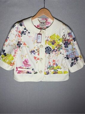 Ted Baker Cream Floral Cropped Blazer with Multicolor Blooms